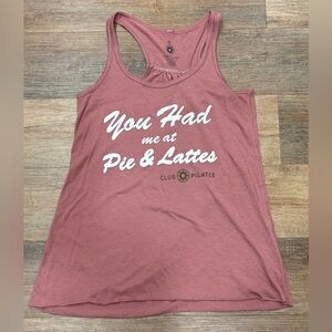 Club Pilates Women's Mauve Tank Top XS You Had Me at Pie & Lattes